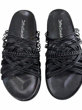 Jeffrey Campbell Strappy Slide Sandal Black Leather Size 6, Cute!